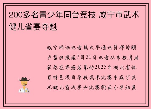 200多名青少年同台竞技 咸宁市武术健儿省赛夺魁