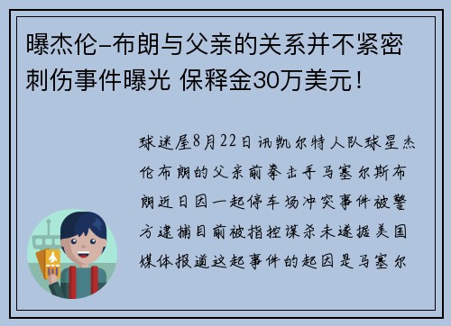 曝杰伦-布朗与父亲的关系并不紧密 刺伤事件曝光 保释金30万美元！